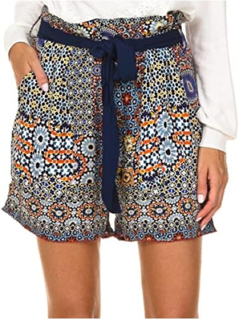 Desigual Multicolor Mosaic High-Waist Tie-Front Shorts